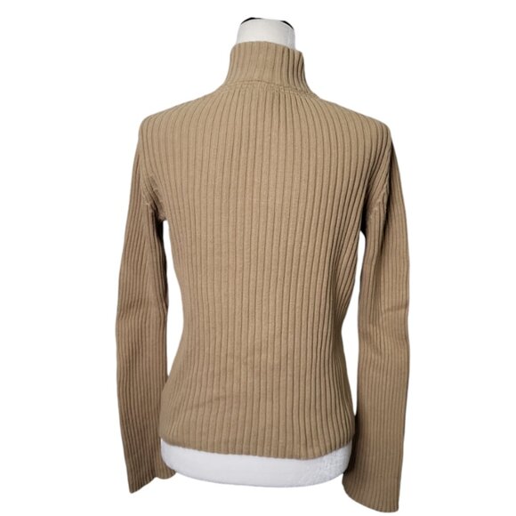 DKNY Jeans Women's Sweater Size M 1/4 Zip Ribbed Long Sleeve Form Fitting - Picture 4 of 9